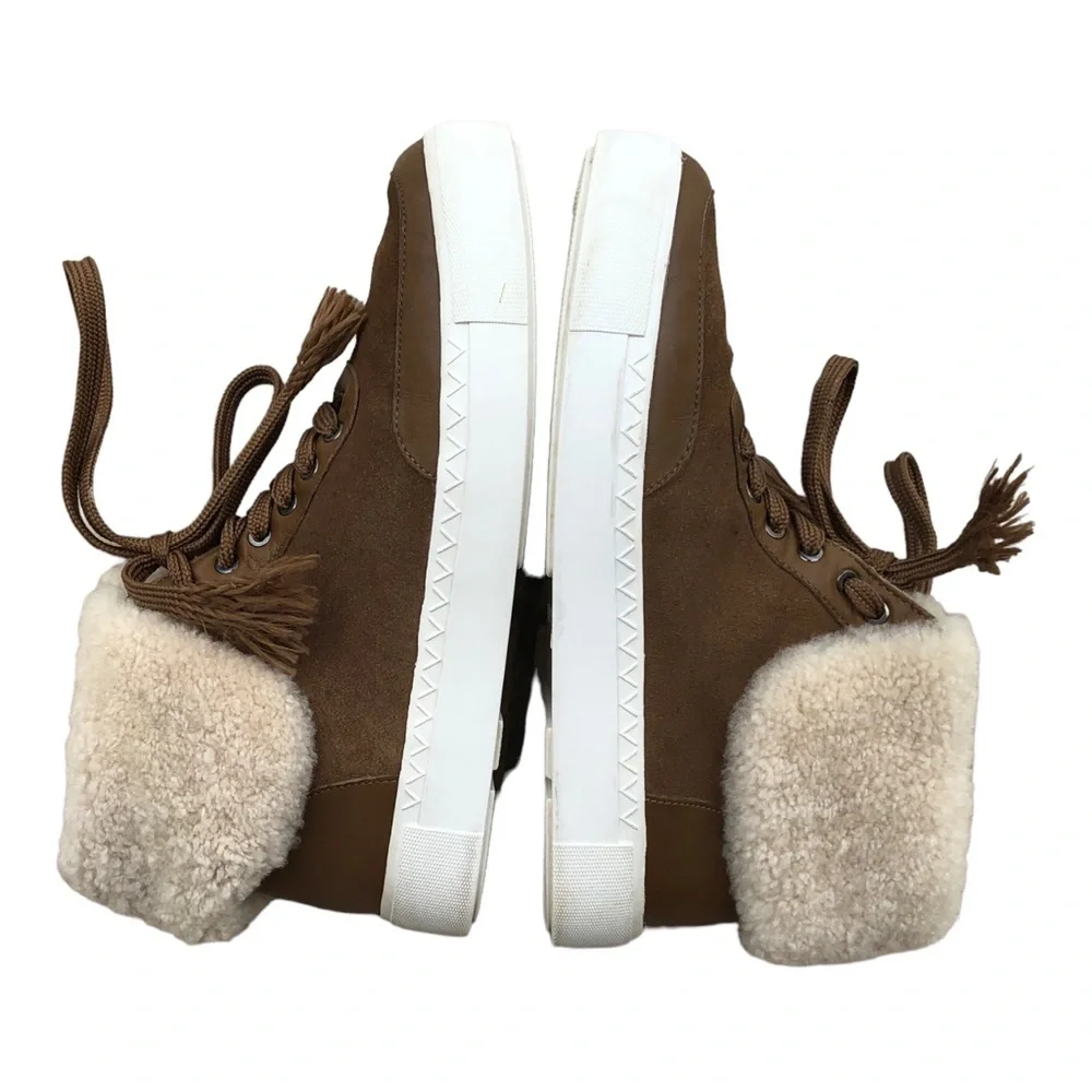 Via Spiga Maia Shearling Cuff Sneaker Rattan Napa/Suede‎  Size US 6M.